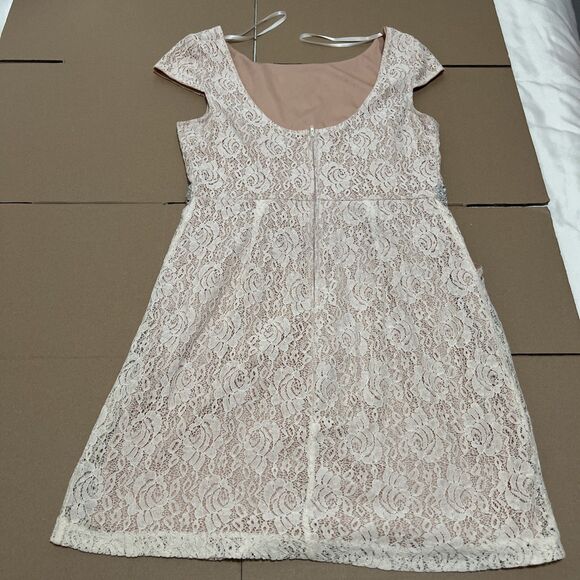 City Triangles Dress Ivory Lace Overlay Crystal Belt Sleeveless Pocket Sz 14 Y2K - Picture 2 of 9